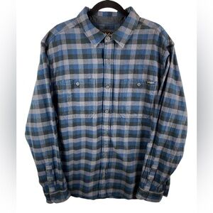 Hawx Work Gear Mens Flannel Shirt XL Blue Gray Plaid Button Front Workwear